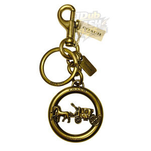 NWT COACH Gold Brass Signature Horse & Carriage Key Fob Bag Charm Pendant 32227